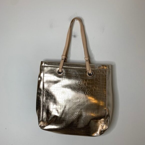 Vintage Y2k 2000s Jessica Gold Tote Bag Shoulder Embossed Snakeskin print - Picture 15 of 16